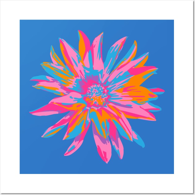 DAHLIA BURSTS Abstract Blooming Floral Summer Bright Flowers - Fuchsia Pink Purple Blue Orange on Royal Blue - UnBlink Studio by Jackie Tahara Wall Art by UnBlink Studio by Jackie Tahara